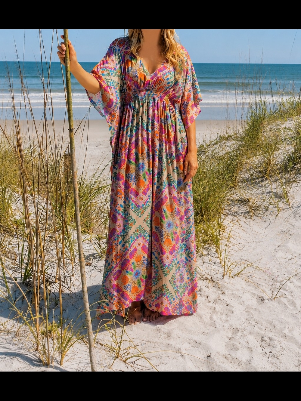 NATURAL LIFE Multicolor Boho Print Sanibel Kaftan Maxi Dress